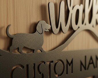 Dachshund Dog Leash Holder Personalized, Custom Metal Wall Mounted Rack – “Let’s Walk” Key Holder Organizer, Gift for Dog Lovers