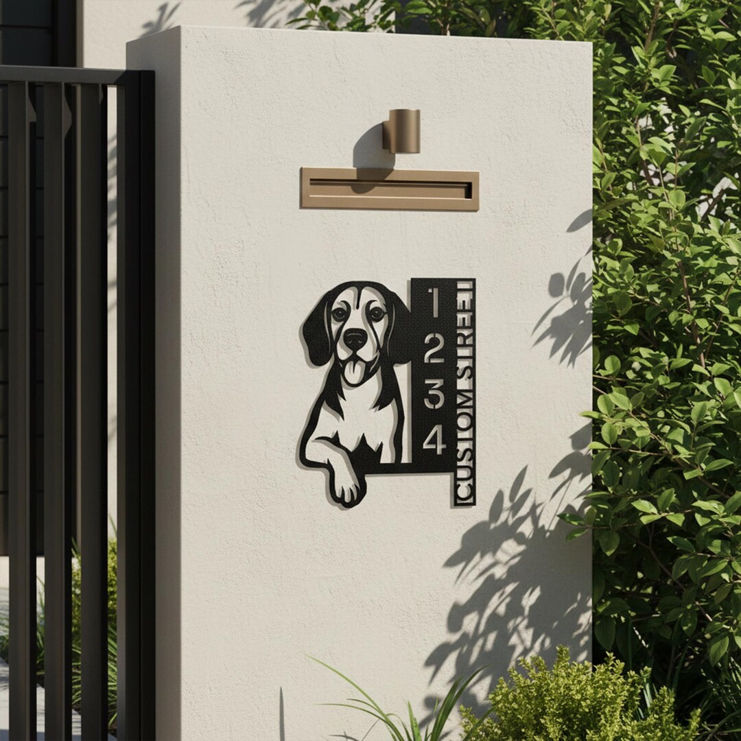 Metal House Number Sign, Custom Address Plaque, Beagle Dog Address Sign ...