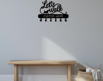 Decorative Dog Leash Holder, Beagle Personalized Metal Wall Mounted Rack – “Let’s Walk” Leash & Key Organizer, Custom Gift