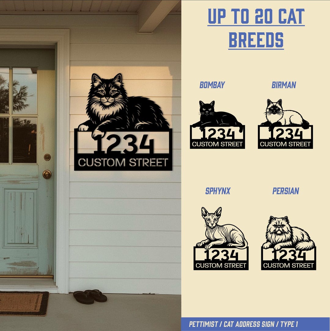 Personalized Cat House Number, Butterfly Home Number Metal Wall Sign - View #12