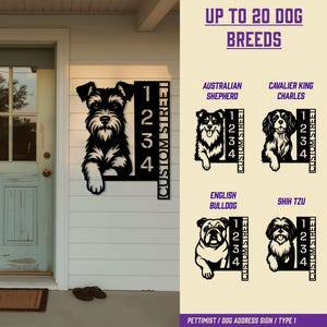Custom Dog Address Sign, Personalized Metal House Number with Street Name, Pet Silhouette Plaque for Porch, Fence, Yard or Entryway Decor