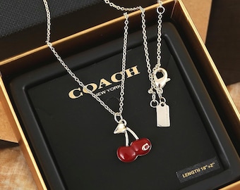Coach In Box Gold plating Cherry Pendant Necklace Fashion Cherry necklace women's gift