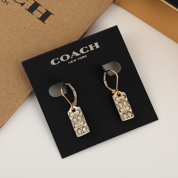Coach In Box Rectangular dangle earrings gold pla… - image 2