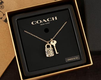 Vintage Coach In Box lock necklace gold plated necklace designer jewelry women's gift