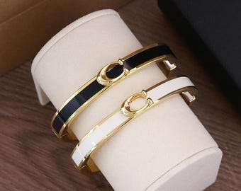 Coach In Box Hoop enamel bracelet bangle 18k gold plating bracelet women's gift for her