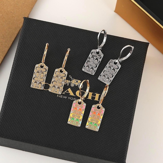 Coach In Box Rectangular dangle earrings gold pla… - image 1