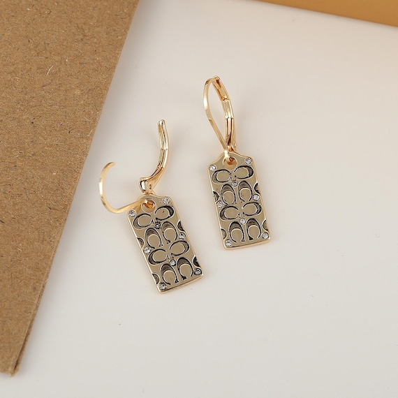 Coach In Box Rectangular dangle earrings gold pla… - image 5