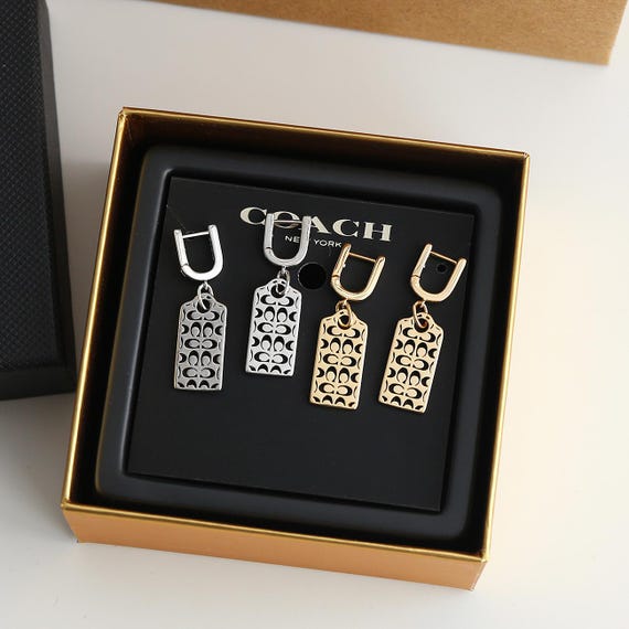 Coach In Box Rectangular Openwork letter earrings… - image 4
