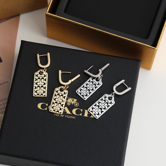 Coach In Box Rectangular Openwork letter earrings… - image 2