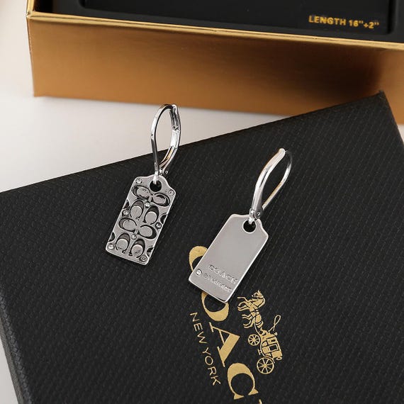 Coach In Box Rectangular dangle earrings gold pla… - image 6