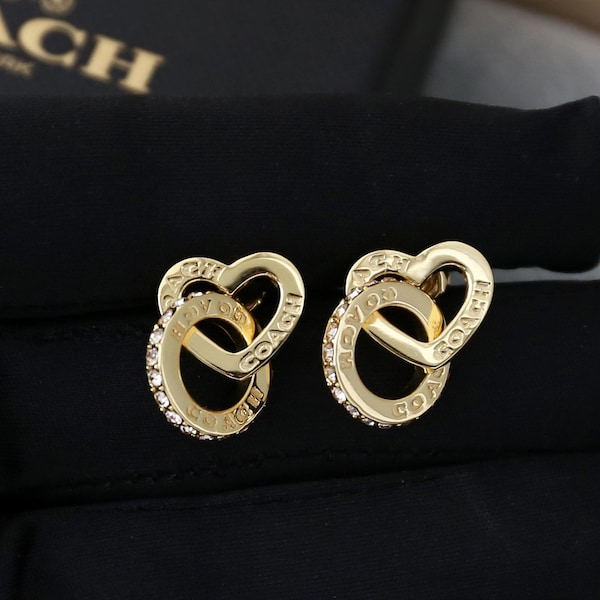 Coach In Box CZ Sweet heart earrings gold plating earrings women's gift for her