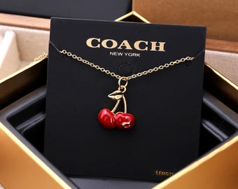 Coach In Box Small Cherry gold plating Necklace designer jewelry women's gift for her