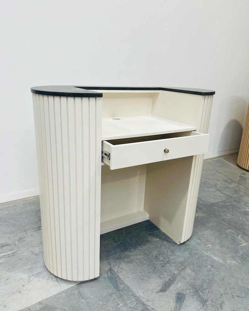 White Ribbed Desk Modern White Reception Desk: Ribbed Panel, Compact Design - Etsy Canada