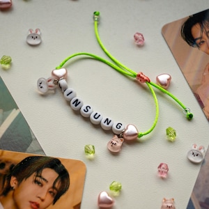 Stray Kids Minsung Bracelet – Green Adjustable Fan Bracelet with SKZOO Leebit & Han Quokka Charms