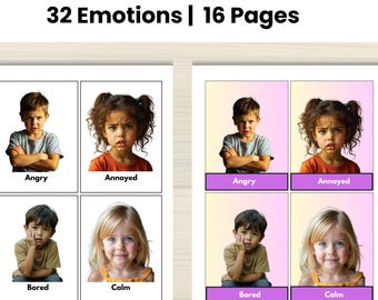 Printable Emotion Flashcards for Kids – 32 Feelings Cards + SEL Activities, PDF Digital Download, Bonus Emotion Tracker & Word Bank