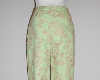 Vintage Lilly Pulitzer Cropped Pants Size 6 Green Pink Floral Pineapple Embroidery