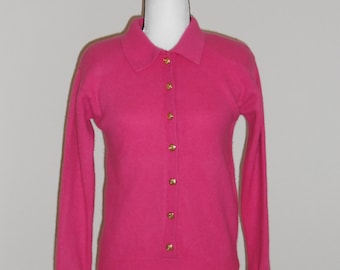 Vintage Cecile Sweater S Pink Collar Long Sleeves 7/8 Button Knit La Place Vendome Bermuda