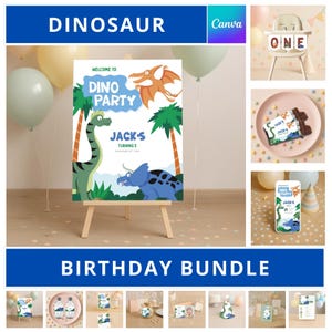 Dinosaur Birthday Party Bundle Printable Dino Party Decor Roarsome Birthday T-Rex Theme Digital Download Party Invitation Dino-mite Jurassic