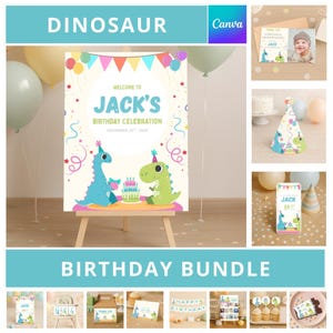 Dinosaur Birthday Bundle Digital Download Party Kit Roarsome Printable Decor for Kids Dinosaur Birthday Kids Birthday Party Cana Editable