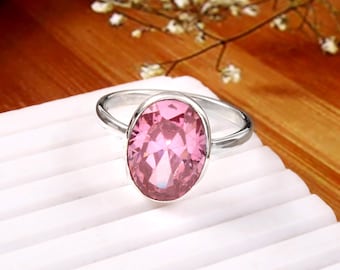 Pink Zirconia Ring: 925 Sterling Silver Statement Ring. Women's Jewelry