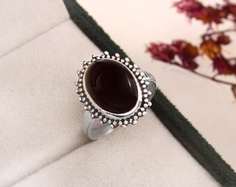 Black Onyx Filigree Ring: 925 Sterling Silver Statement Ring. Bohemian Jewelry