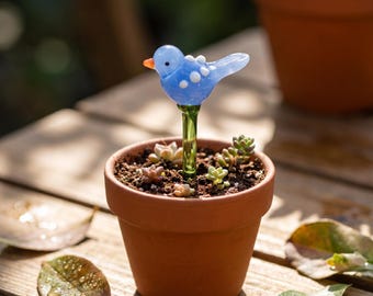 Glazen vogel plantenstaak, grillig potplantdecor, sappig cadeau voor plantenliefhebbers en tuinders