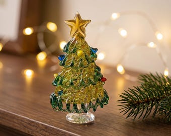 Szklana figurka choinkowa, kolorowa dekoracja stołu na święta, świąteczny prezent, miniaturowy zimowy akcent do domu