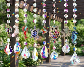 Kristall Suncatcher Tieranhänger, Regenbogen Fensterschmuck, Seepferdchen Kaninchen Eule Geschenk, Boho Garten Sun Catcher