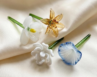 Glass Flower Bouquet Decor, Floral Tabletop Ornament, Gift for Her, Elegant Home Shelf Accent