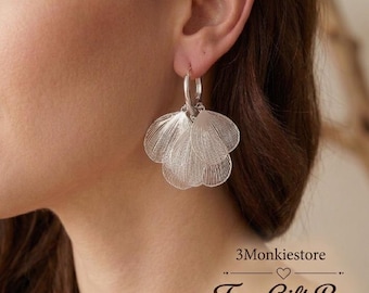 Gold Silver Petal Dangle Earrings for Women, Layered Leaf Drop Earrings Statement Hoop Jewelry Gift for Her Free Gift Box Included