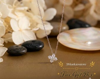 Floral Pendant Necklace with Gift Box, Dainty CZ Necklace in Gold or Silver, Minimalist Jewelry, Everyday Necklace, Bridesmaid Gift