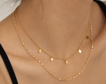 Double Layer Pearl Necklace, Tiny Freshwater Pearl Necklace, Gold Pearl Drop Necklace, Minimalist Sterling Silver, Wedding Jewelry