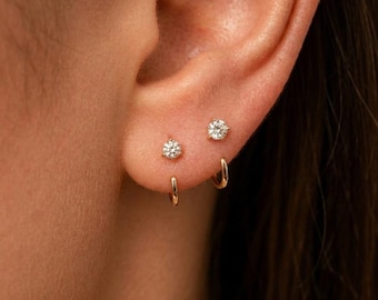 Sterling Silver CZ Open Hoop Earrings, Gold Backless Diamond Half Hoop, Secure Fit Huggie Earrings, Stay In Place Ear Hugger