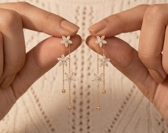 Flower Diamond Jewelry , Minimalist Flower Earrings, Bridal Earrings, Wedding Jewelry , Bridesmaid Gift, Gift for Her, Free Luxury Gift Box