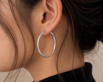 Gift for Her Sterling Silver Hoop Earrings, Minimalist Thin Hoops, Everyday Earrings, Dainty Simple Hoops, Delicate Jewelry