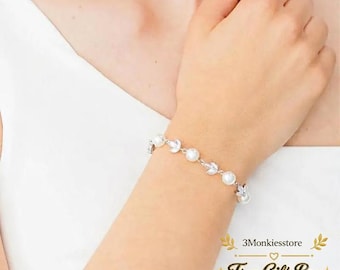 Real Pearl Bead Bracelet, Pearl Wedding Jewelry, Bridesmaid Gift, Maid of Honor Bracelet, Mother's Gift, Free Gift Box Included