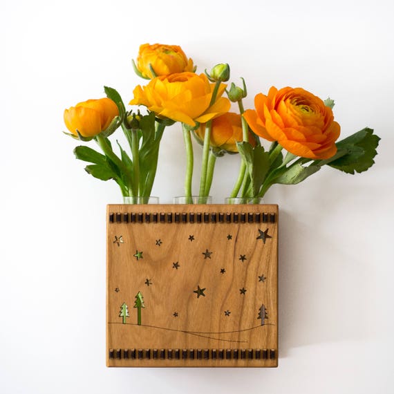 Test Vase Bud Glass And Wood Flower Wall Mounted Hanging Stars Trees