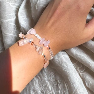 Rose Quartz & Pearl Bracelet Set – Crystal Healing Jewelry for Women with Quartz Point, Moonstone, Hematite and Sunstone | Gift for Her