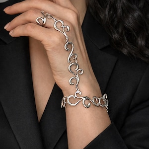 Handkedja i sterlingsilver "Gia"-armband, ring, fingerarmband i sterlingsilver, slavarmband, handsmycken, bröllopssmycken