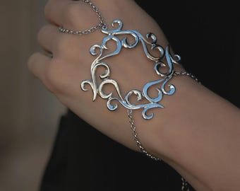 Silver Hand Chain Bracelet "Gia" Bracelet Ring Sterling Silver Finger Bracelet Slave Bracelet Hand Piece Wedding jewelry Palm bracelet
