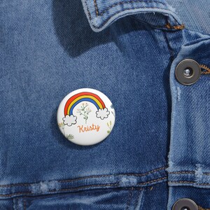 Custom Rainbow Pin Button, Personalized Brooch, Cute Button Badge, Gift for Friends, Floral Design Accessory