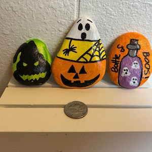 Halloween Painted Rock Trio - Miniature Spooky Decorations