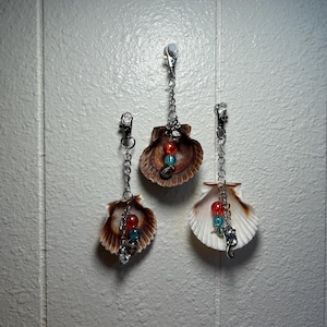 Natural Seashell Keychain - Shell with Glass Beads & Charm -