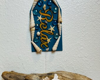Cartello da parete con conchiglia Relax / Decorazione da parete costiera / Decorazione per casa sulla spiaggia