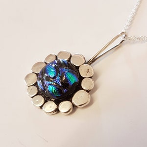 Dichroic glass and sterling silver pendant. image 1