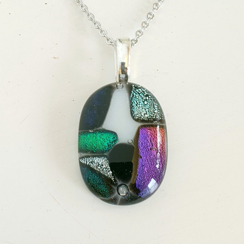 multi coloured Mosaic style dichroic glass pendant image 1