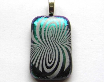 Handmade funky spiral design dichroic glass pendant