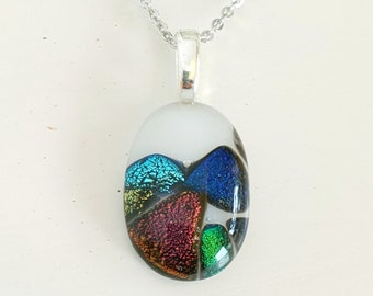 multi coloured Mosaic style dichroic glass pendant.