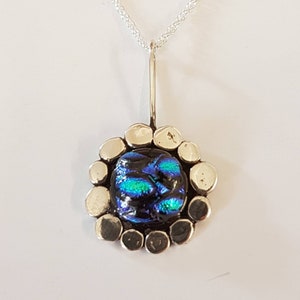 Dichroic glass and sterling silver pendant. image 2