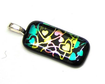 Heart design multi coloured dichroic pendant.